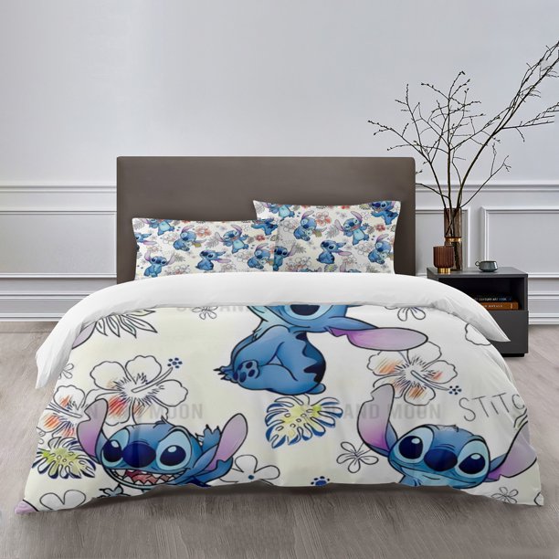 Stitch Bedding Sets Bed Cartoon Duvet Cover Lightweight 3 Piece Bet Sets for Kids Boys Girls
