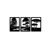 Genérico - Set De 3 Cuadros Paisaje Árboles Araucarias Negro