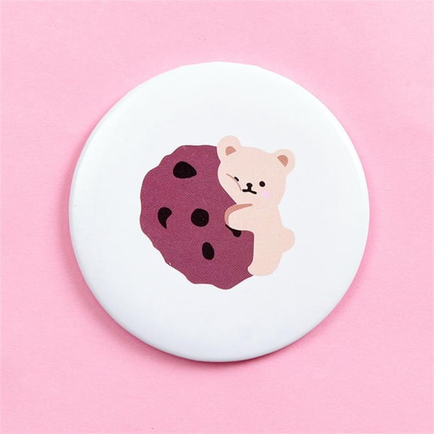 1PCS Mini Mirror Cartoon Touch Up Makeup Cartoon Small Mirror Skin Care Tools Pu Handheld Small Round Mirror Health & Beauty