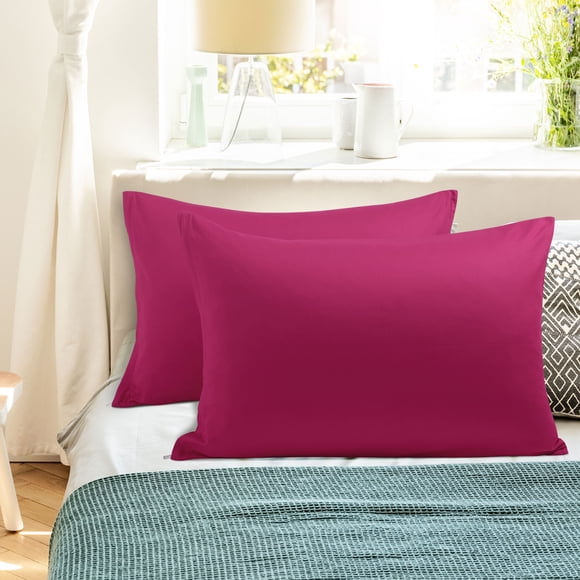 REGALWOVEN 2 Paquete de Fundas de Almohada de Algodón Egipcio con Cierre de Cremallera Estándar Fucsia