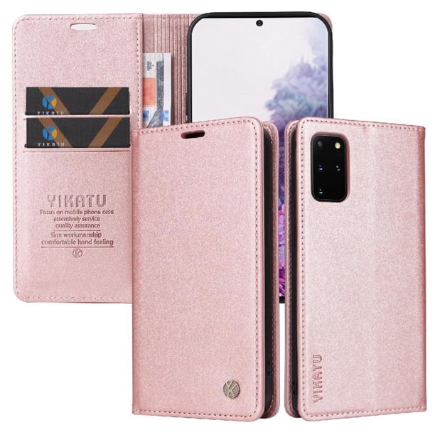 Funda Billetera de Cuero para Samsung Galaxy S20 Plus con Tarjetero y Soporte - Tapa Magnética Rosa