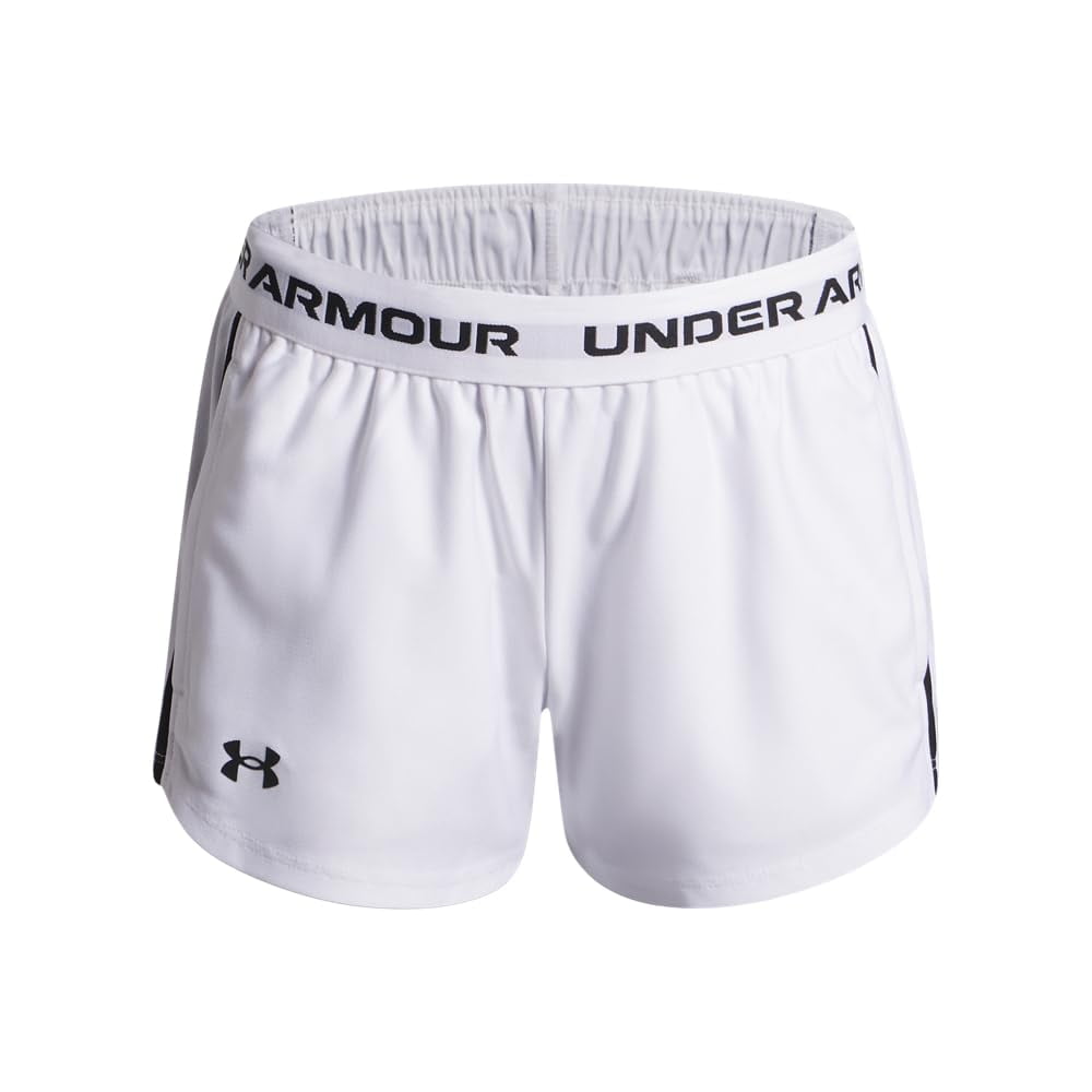 Pantalones Cortos Under Armour Tech Play Up Para Niñas, Blanco/blanco/negro