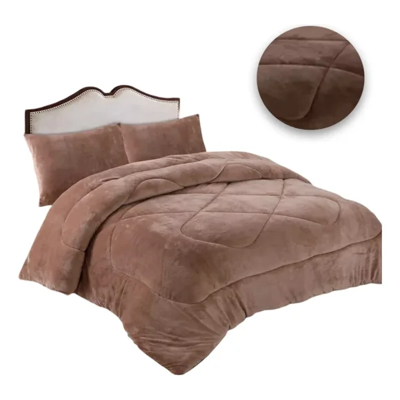 Cobertor Cubrecama Grueso Peludo Chiporro 2 Plaza + 2 Funda Marron