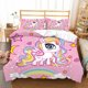 thumbnail image 1 of v724 Bed Sheets Hot Sale Cartoon Unicorn Kids Girls Pink Bedding Set Duvet Cover Bedcllothes Animal Printed Queen King Size Home Duvet Covers 3-Piece Bedding Set (1 Duvet Cover + 2 Pillow Shams) Bed S, 1 of 5