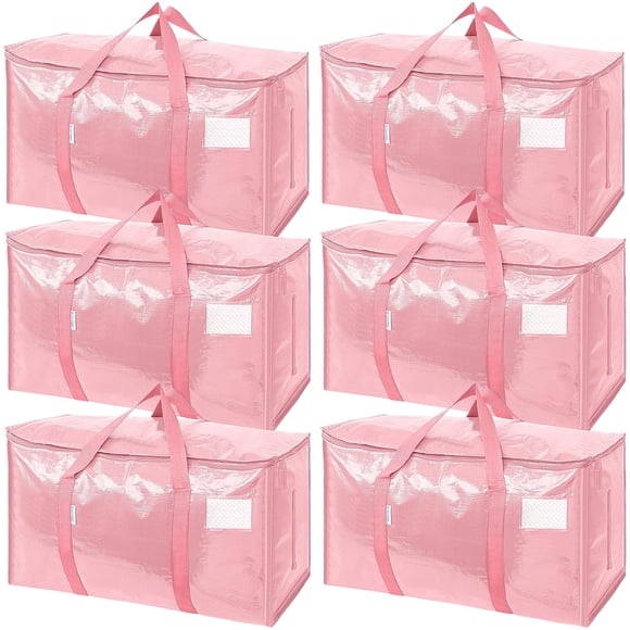 TICONN Paquete de 6 Bolsas Extra Grandes para Mudanza con Cremalleras y Asas, Cajas de Almacenamiento Resistente para Ahorro de Espacio (6 Unidades, Coral)