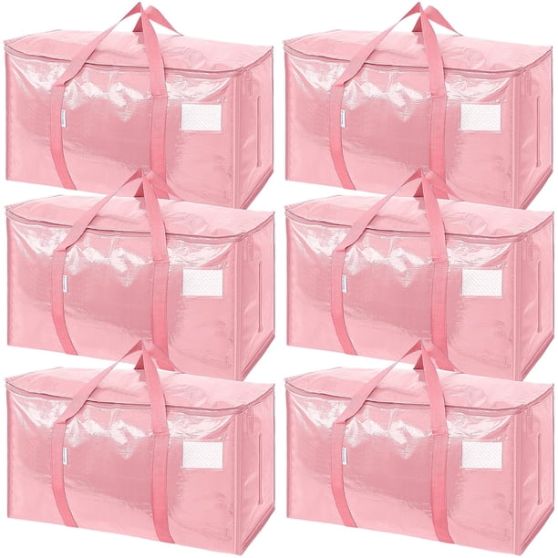 TICONN Paquete de 6 Bolsas Extra Grandes para Mudanza con Cremalleras y Asas, Cajas de Almacenamiento Resistente para Ahorro de Espacio (6 Unidades, Coral)