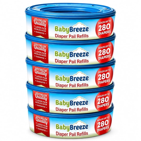 BabyBreeze Diaper Pail Refill Bags for Diaper Genie, 5-Pack
