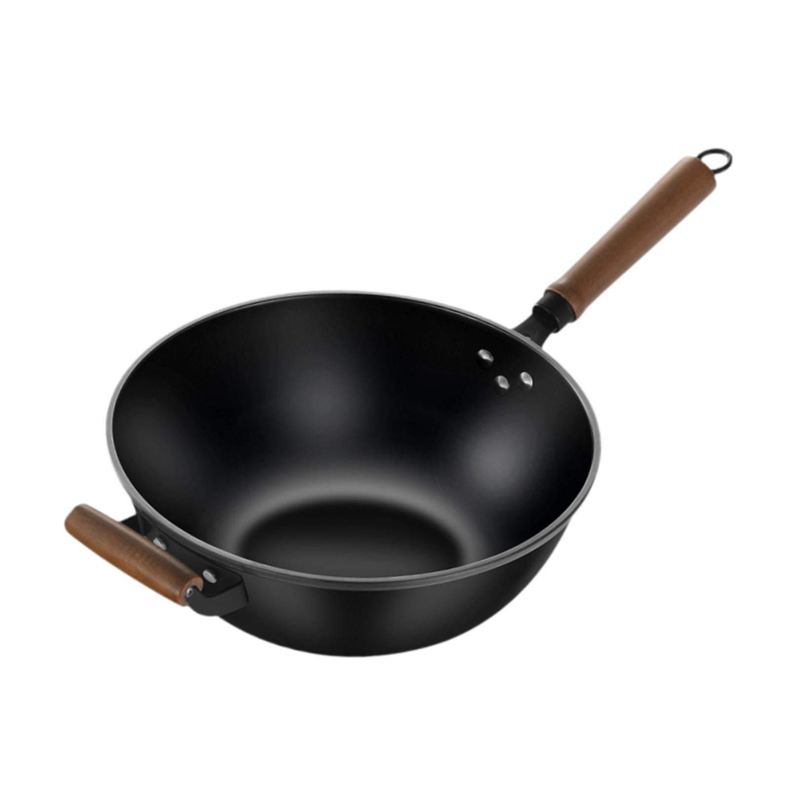 Magideal - Sartén De Wok De Hierro Sartén Salteado Suministros De Cocina Sin Recubrimiento Para Estufas De Gas De Inducción Eléctrica A Prueba De Óxido Con Mango Diámetro De 30 Cm