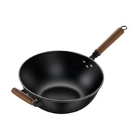 Magideal - Sartén De Wok De Hierro Sartén Salteado Suministros De Cocina Sin Recubrimiento Para Estufas De Gas De Inducción Eléctrica A Prueba De Óxido Con Mango Diámetro De 30 Cm
