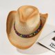 thumbnail image 1 of Boho Western Cowboy Straw Hat - Hand Woven Faux Jade Chain Decor Hat for Women, Men, and Unisex - Perfect for Summer Beach and Casual Wear, 1 of 5