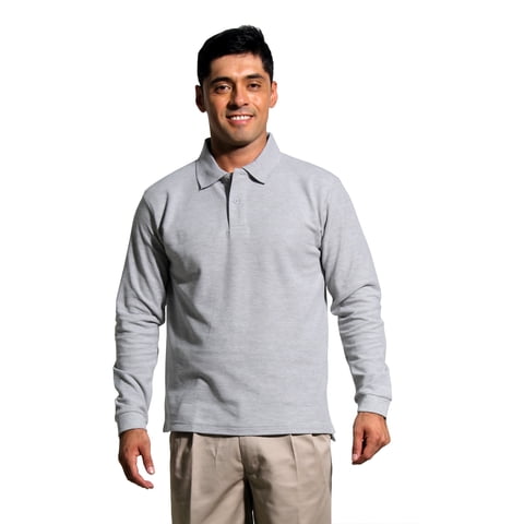 90 Grados - Polera Pique Hombre Manga Larga Gris Protección Uv