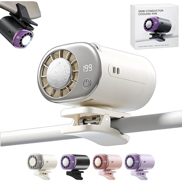 Ventilador clip coche pantalla LED portátil USB recargable refrigeración personal 360° rotación