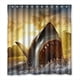 thumbnail image 1 of Cortina de ducha con diseño de tiburón y puesta de sol en el océano, juego de cortinas de baño con ganchos, tamaño 66 x 72 pulgadas, 1 of 3