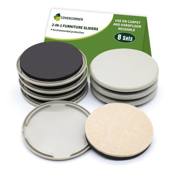 Deslizadores para muebles COVERCORNER 8 piezas 2 en 1 de 9 cm/10 cm para alfombra y piso de madera