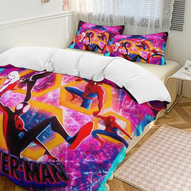 Into The Spider-Verse Family Bed 3 Piece Set Personalized Bedding Decor for Kids And Teens Anime Student Dormitory Cover