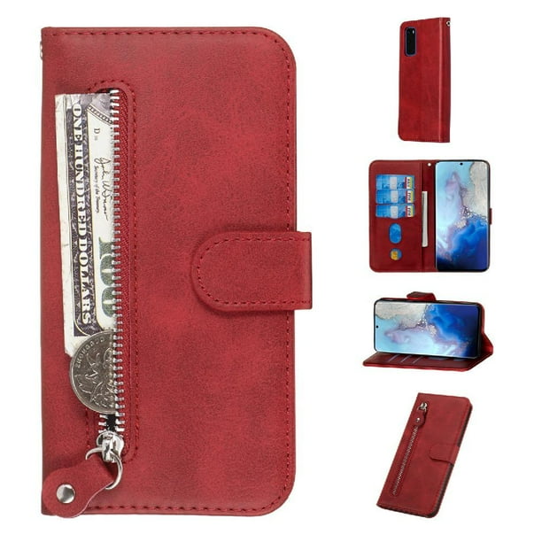 Funda con Cremallera para Samsung Galaxy S20 5G, Carcasa Cartera de Cuero PU con Soporte y Tarjetero