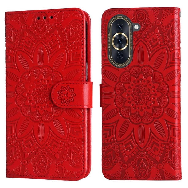 Funda tipo cartera FOXDOCK para Huawei Nova 10 Pro , diseño girasol en relieve, cuero PU, cierre magnético, soporte y tarjetero