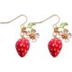 thumbnail image 1 of Pendientes colgantes chapados en oro de 18 quilates con diseño de fresa roja dulce en 3D, flores doradas y flor de cerezo blanca., 1 of 4
