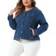 thumbnail image 4 of Chaquetas de Mezclilla sin Cuello de Talla Grande para Mujeres de Agnes Orinda, Abrigos de Jean Casual con Bolsillo y Manga Larga Abotonada para la Escuela y la Universidad 1X Azul Oscuro, 4 of 6