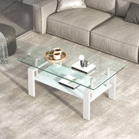 M&Ms - Tempered Clear Glass Coffee Table, 2-Layers Coffee Table Living Room Center Table