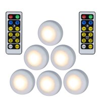 Xusx111 - Luces De Armario Con Batería, Pulsador, Grifo, Prensa, Led Con Mando A Distancia, Regulable, Pegar Las Luces Para La Estantería Del Mostrador Del Gabinete (Seis Luces Y Dos Mandos A Distanci