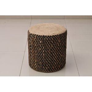 Decoghar - Puff Deco Puff Yute Natural/Negro Cuadrado Diseño Moderno Natural Rustico0,4X0,4 Mts
