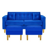 Bodevir - Sofa New Retro 3C + 2 Pouf Felpa 01 Azul Rey