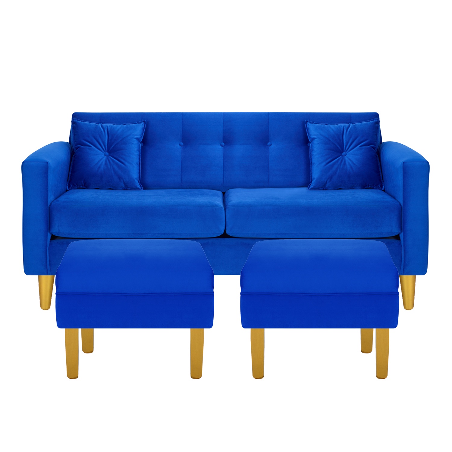 Bodevir - Sofa New Retro 3C + 2 Pouf Felpa 01 Azul Rey