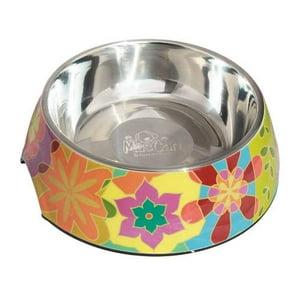 Mascan - Plato Melamina Motivo Redondo Amarillo Talla M Perro