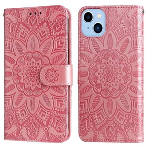 Funda Tipo Cartera Foxdock Para Iphone 14 Plus , Diseño Girasol En Relieve, Cuero Pu, Cierre Magnético, Soporte Y Tarjetero