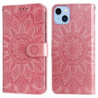 Funda Tipo Cartera Foxdock Para Iphone 14 Plus , Diseño Girasol En Relieve, Cuero Pu, Cierre Magnético, Soporte Y Tarjetero