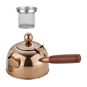 Magideal - Hervidor De Té Portátil, Teteras De Acero Inoxidable, Tetera De Agua Con Mango De Madera, Tetera De Agua Caliente, Tetera De Café De Fondo Plano Para Marrón