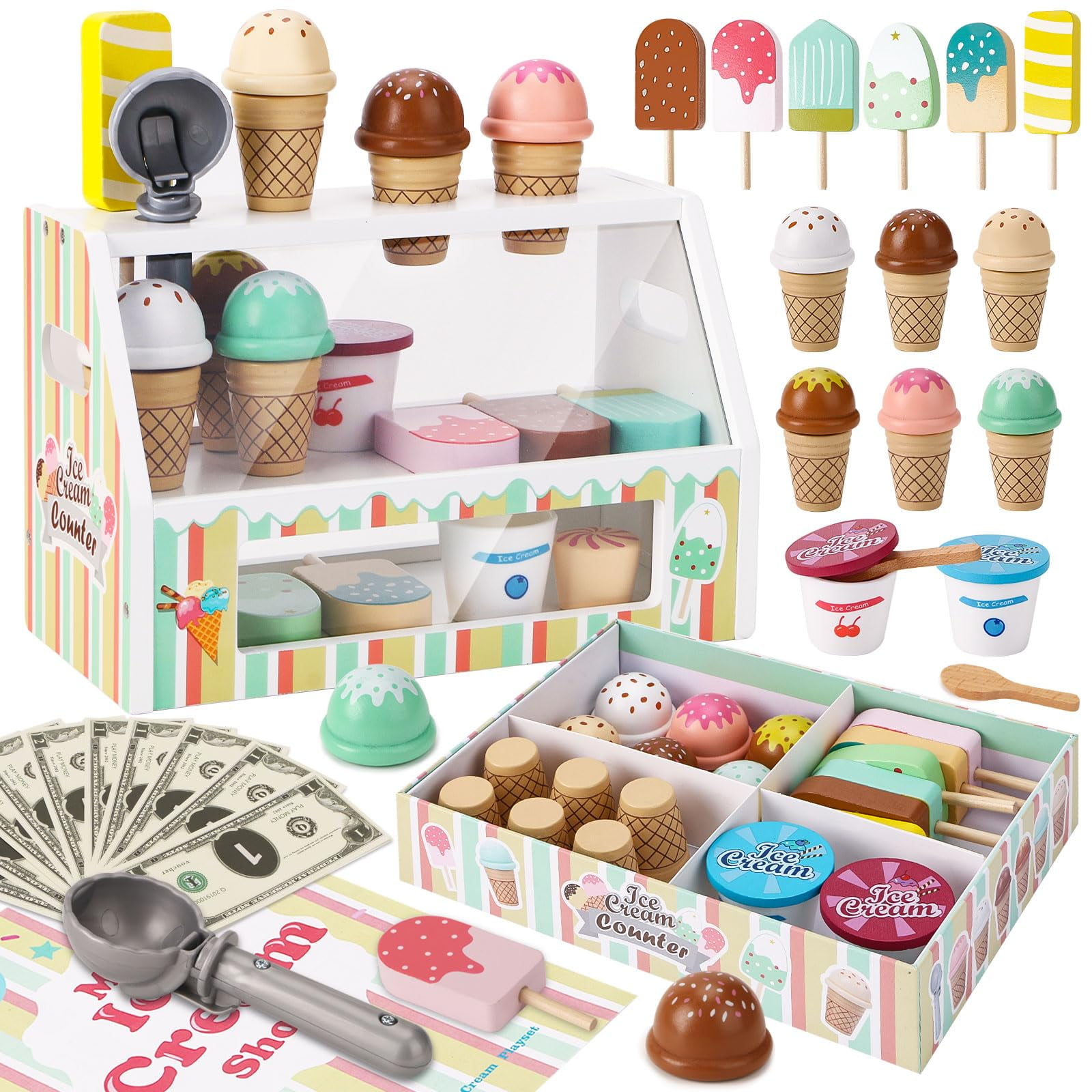Set De Juguetes Peccvon Heladería Con Cuchara Y Menú