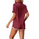 thumbnail image 3 of INSPIRE CHIC Conjunto de Pijama de Satén para Mujer, Camisón de Manga Corta de Botones con Ribete en Contraste y Pantalones Cortos para Primavera Verano 2XL Rojo, 3 of 6