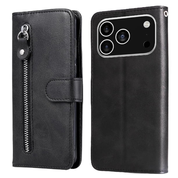 Funda tipo cartera para iPhone 17 Pro con bolsillo con cremallera y ranuras para tarjetas – Función de soporte Negro