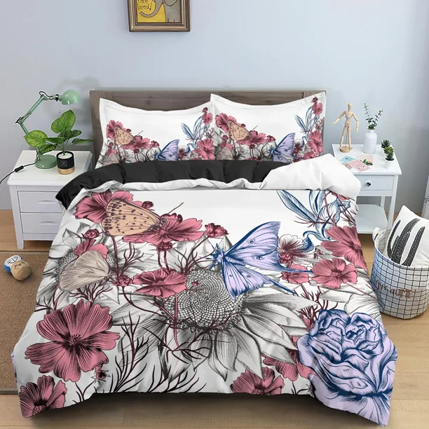 x1424 Bed SheetsBeautiful Butterflies Watercolor Spots Bedding Set Boys Girls Twin Size Duvet Cover Pillowcase Bed Kids Adult 3-Piece Bedding Set (1 Duvet Cover + 2 Pillow Shams) nj1424
