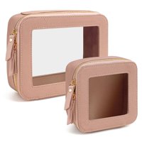 Xusx111 - Conjunto De Bolsa De Maquillaje Transparente De Viaje De 2 Piezas, Caso De Bolsa Cosmética Con Cremallera Bolsa De Maquillaje Portátil Bolsa De Aseo Mujeres Organizador Cosmético De Viaje Bo