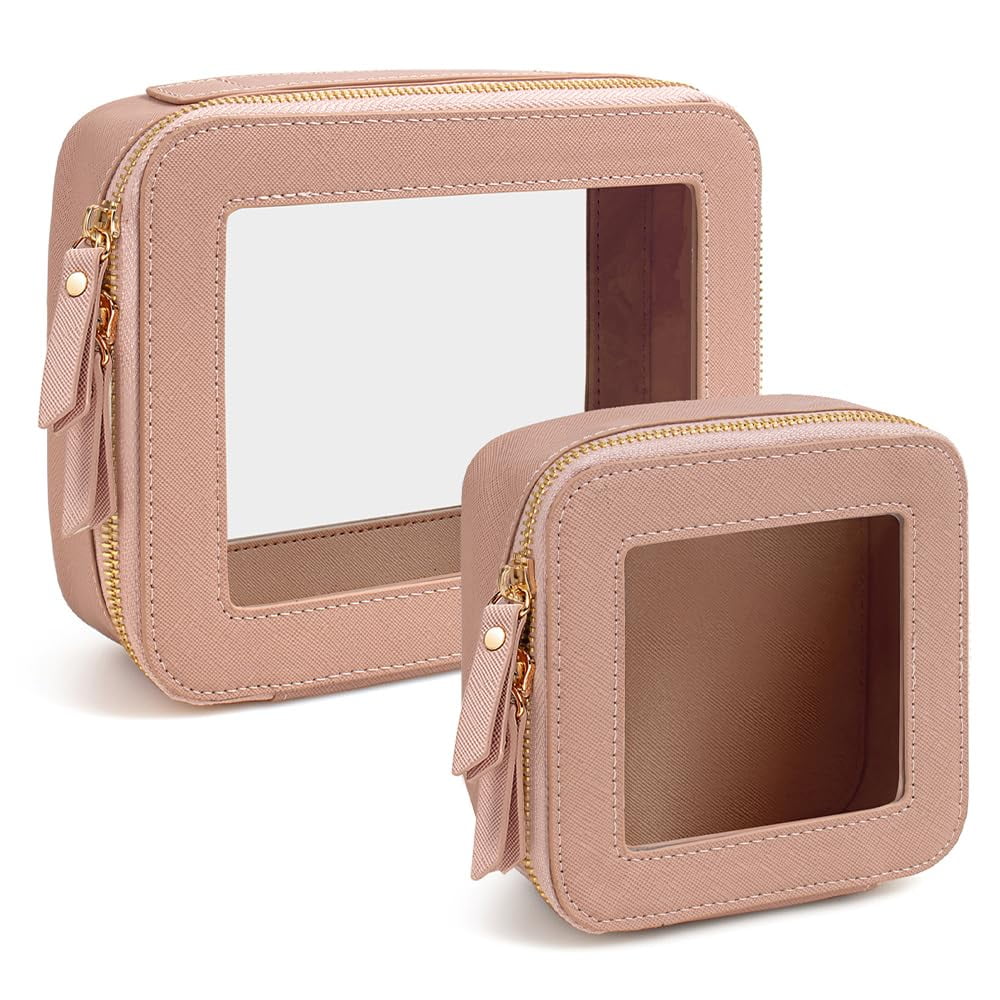 Xusx111 - Conjunto De Bolsa De Maquillaje Transparente De Viaje De 2 Piezas, Caso De Bolsa Cosmética Con Cremallera Bolsa De Maquillaje Portátil Bolsa De Aseo Mujeres Organizador Cosmético De Viaje Bo