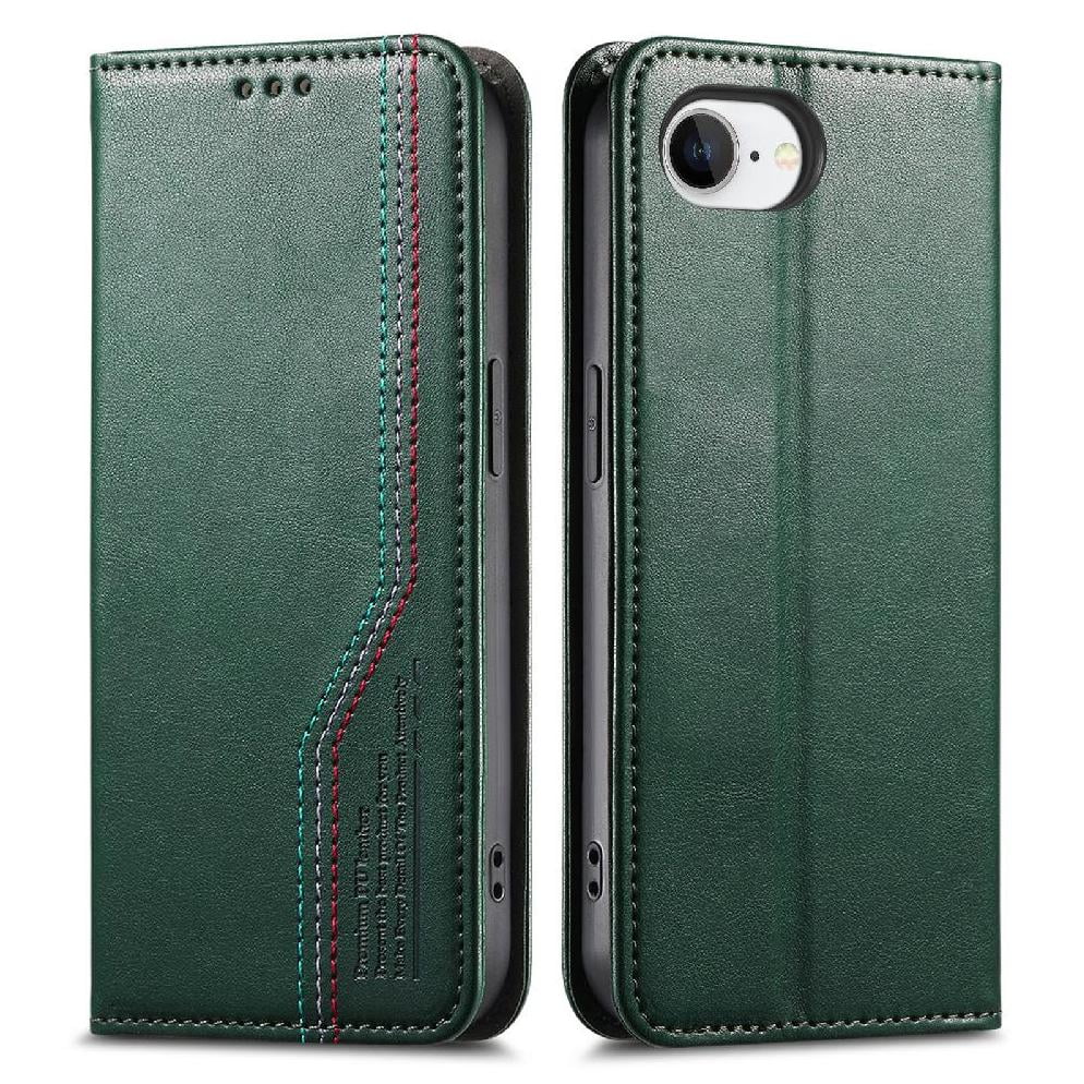 Foxdock - Funda Tipo Cartera Para Iphone 16 E De Piel Con Cierre Magnético, Ranuras Para Tarjetas Y Correa Para La Muñeca Verde