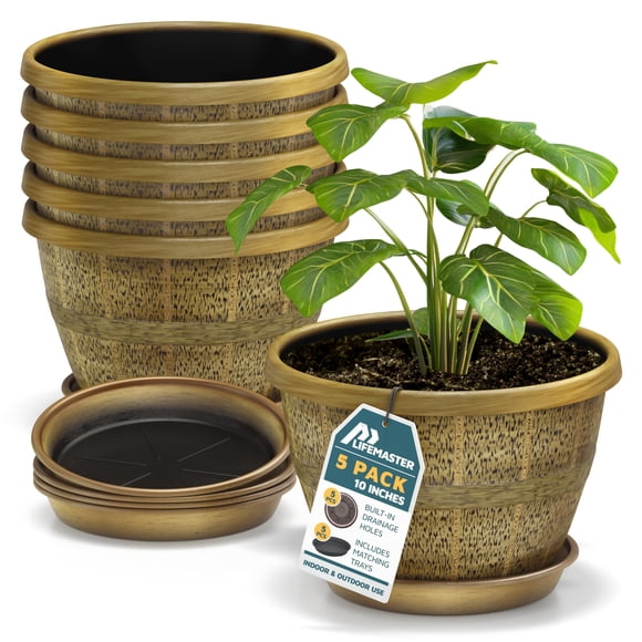 Macetas Lifemaster en forma de barril de whisky, 25 cm, 5 unidades, plástico