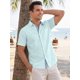 thumbnail image 4 of INSPIRE CHIC Camisas de Lino de Manga Corta Casual para Hombre con Cuello de Color en Contraste XXL Verde Menta, 4 of 5