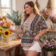 thumbnail image 5 of Agnes Orinda Blusas Boho de Verano con Peplum Floral, Tallas Grandes para Mujer, Cuello en V, Mangas Cortas de Linterna, 5X Negro, 5 of 6