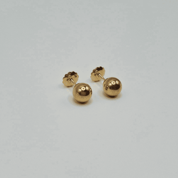 Aros Bolita, tope rosca de oro 18k