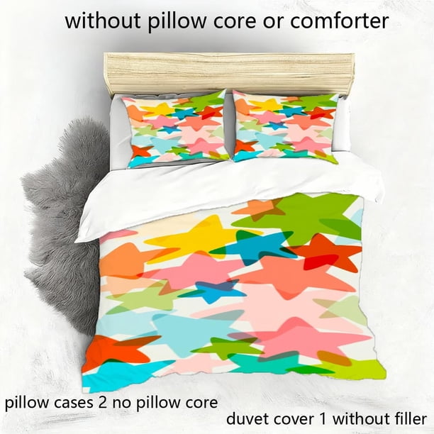Colorful Star Pattern Printed Duvet Cover Set | 100% Polyester Soft Comfortable Breathable Machine Washable Suitable for All Seasons Ideal for Halloween and Ind