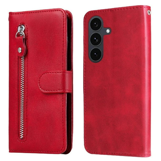 Funda con Cremallera para Samsung Galaxy S25 FE, Carcasa Cartera de Cuero PU con Soporte y Tarjetero