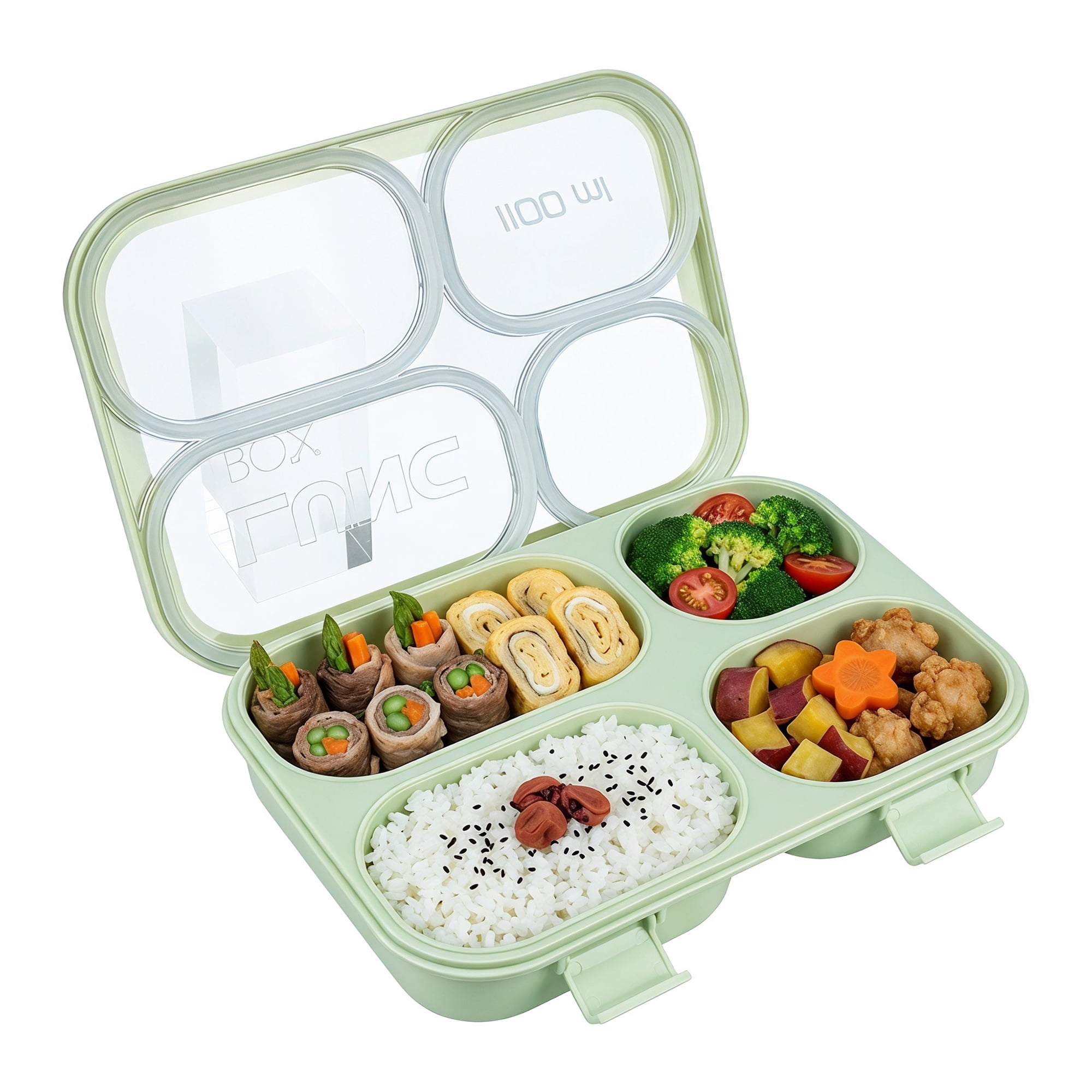 Caja Bento Regalwoven Para Adultos, Lonchera Con 4 Compartimentos, Tapa Transparente, Resistente A Fugas, Contenedor Para Preparación De Comidas Para Trabajo Y Viajes Verde-2