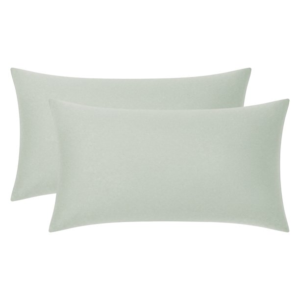 REGALWOVEN 2 Fundas de Almohada de Algodón Puro, Suaves y Frescas, Cierre de Estilo Sobre, Unisex, Resistentes a las Arrugas y Duraderas. Verde Claro Queen