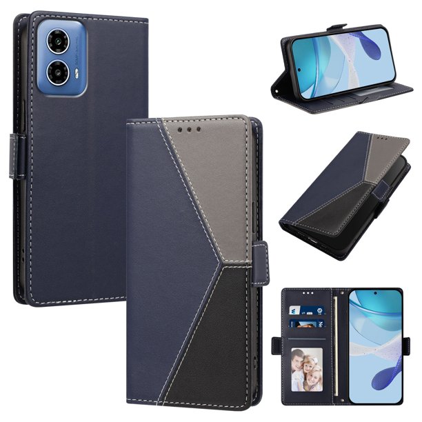 Funda Cartera para Motorola Moto G34 con Cierre Magnético, Tricolor, Azul Oscuro