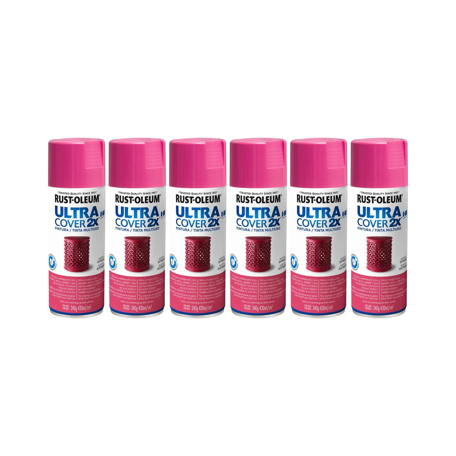 Rust-oleum - Pack 6 Und. Pintura En Spray Ultra Cover 2x Multiuso Magenta Satinado 340 G 700267