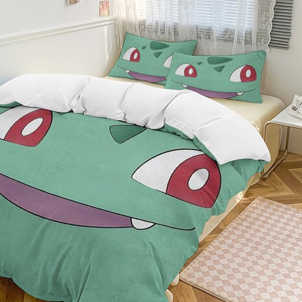 Bulbasaur Bed Duvet Cover Funny Anime Cartoon Bedding Sets Lightweight 3 Piece Comforter Sets